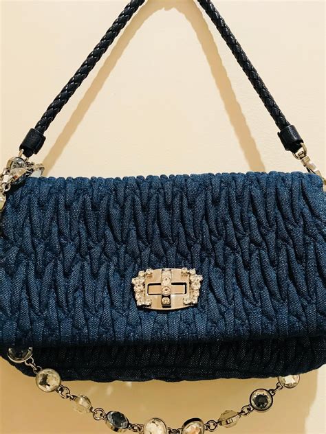 miu miu denim bag strap|Matelassé denim mini.